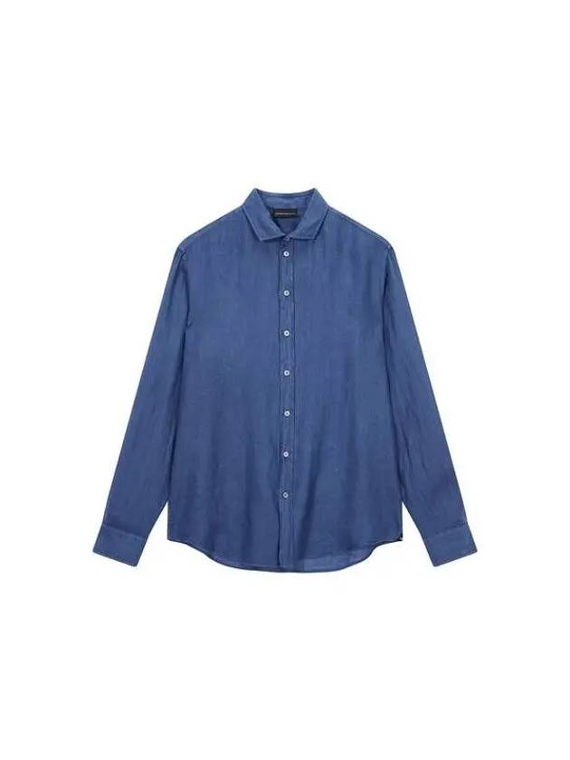 Men s Round Hem Linen Shirt Navy - EMPORIO ARMANI - BALAAN 1