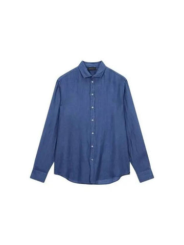 Men s Round Hem Linen Shirt Navy - EMPORIO ARMANI - BALAAN 1