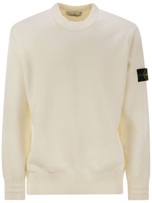 Round Neck Wappen Organic Knit Top White - STONE ISLAND - BALAAN 2