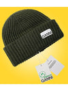 Logo Patch Knit Beanie Green - GANNI - BALAAN 7