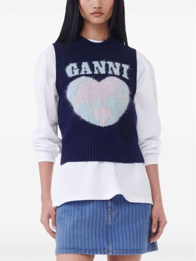 Logo Heart Gilet Vest Navy - GANNI - BALAAN 3