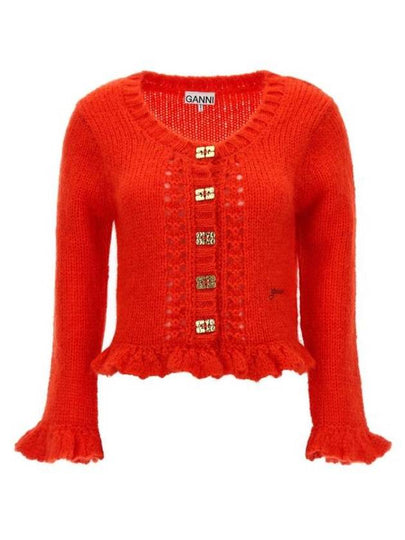 Mohair Butterfly Button Cardigan Red - GANNI - BALAAN 2