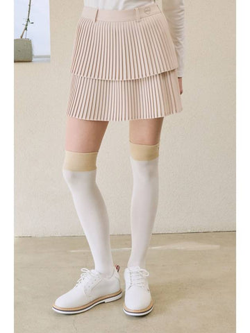 Heart logo double fine pleated skirt beige - GOXO - BALAAN 1