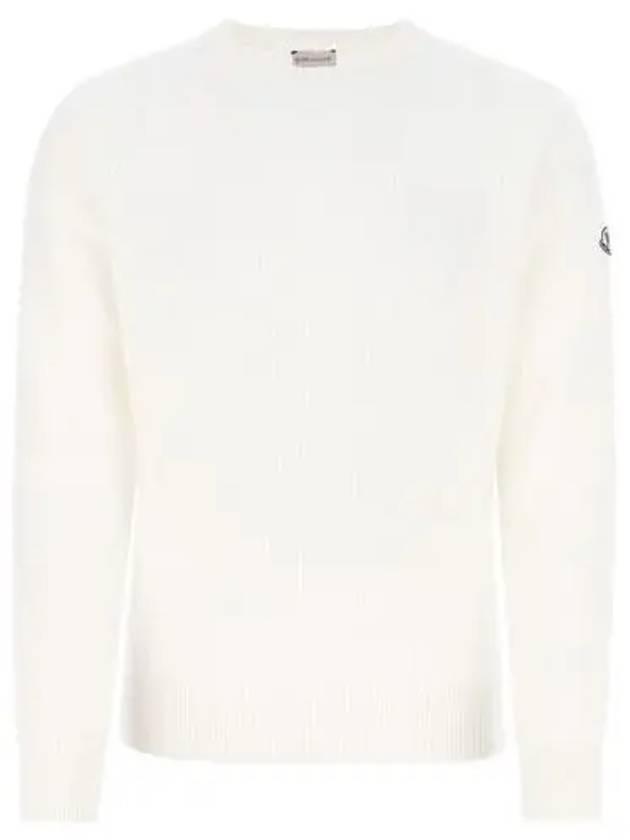 Men's Logo Patch Wool Cashmere Knit White - MONCLER - BALAAN.