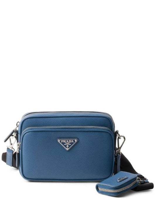 Saffiano Leather Shoulder Bag Air Force Blue - PRADA - BALAAN 1