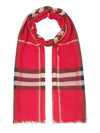 Check Lightweight Wool Silk Scarf Bright Red Black - BURBERRY - BALAAN.