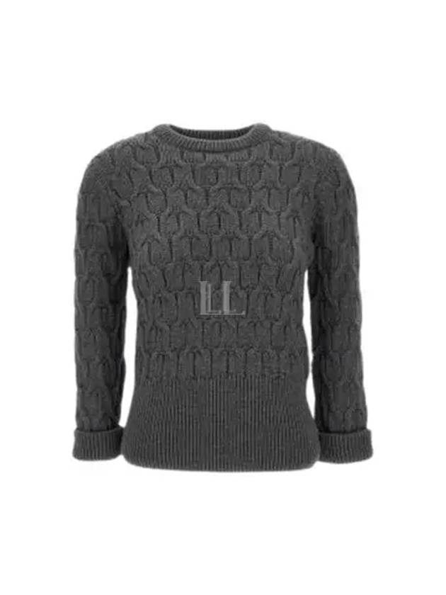 Merino Crisscross Cable Stitch Crewneck Knit Top Grey - THOM BROWNE - BALAAN 2