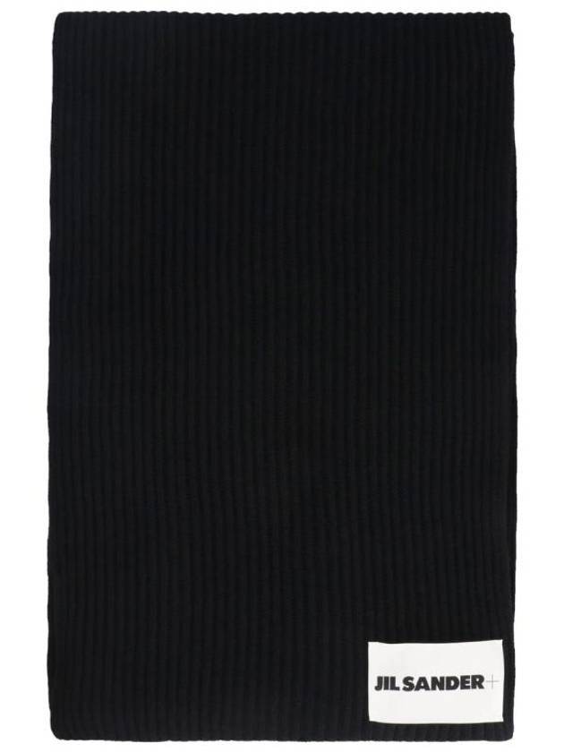 Logo Patch Wool Scarf Black - JIL SANDER - BALAAN 3