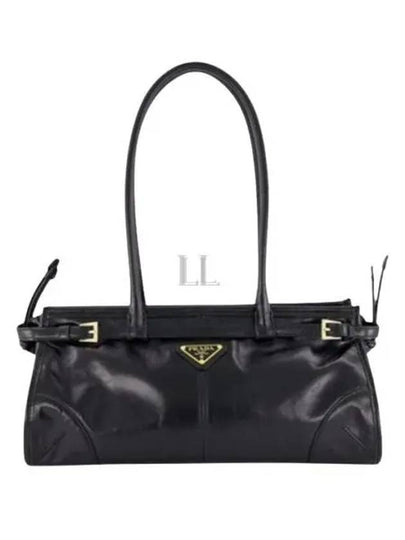 Medium Leather Tote Shoulder Bag Black - PRADA - BALAAN 2