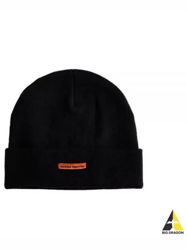 Logo Tag Rib Knit Beanie Black - HERON PRESTON - BALAAN 2