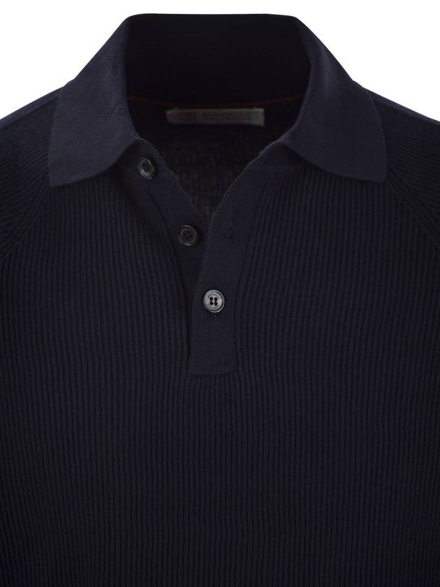 Cotton rib knit polo shirt with long raglan sleeve - BRUNELLO CUCINELLI - BALAAN 4