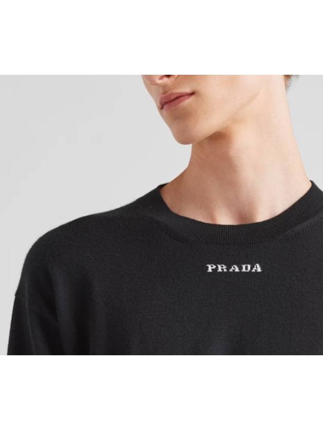 Logo Intarsia Crew Neck Sweatshirt Black - PRADA - BALAAN 4