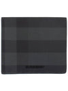 Check And Leather Half Wallet Charcoal - BURBERRY - BALAAN 2