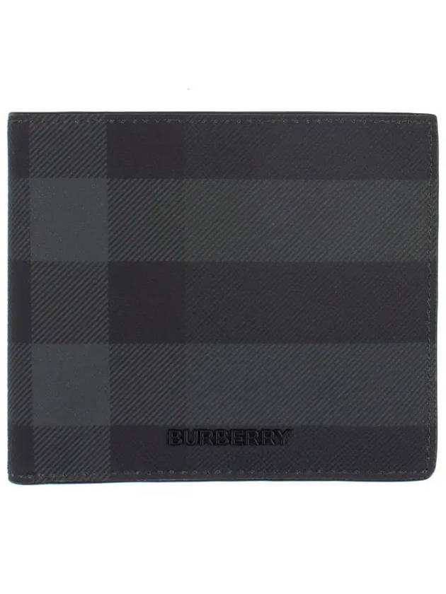 Check And Leather Half Wallet Charcoal - BURBERRY - BALAAN 2