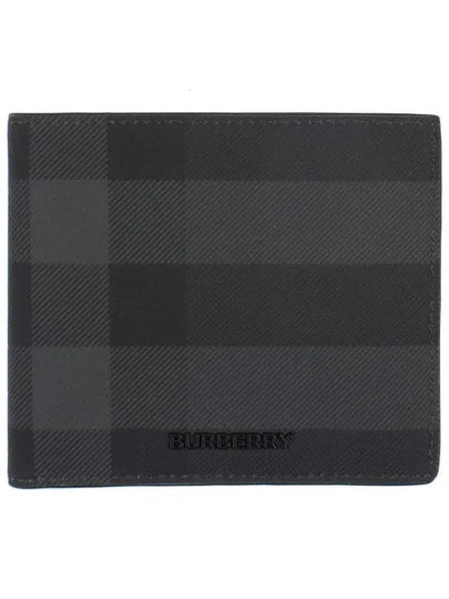 Check And Leather Half Wallet Charcoal - BURBERRY - BALAAN 2