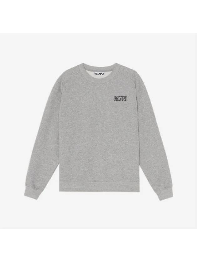 Embroidered Logo Cotton Sweatshirt Grey - GANNI - BALAAN 4