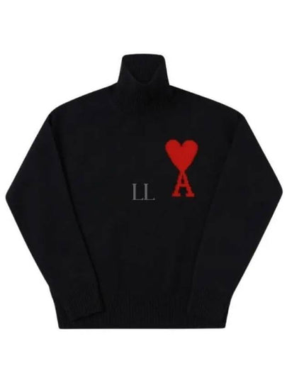 Heart Logo Knit Turtleneck Black - AMI - BALAAN 2