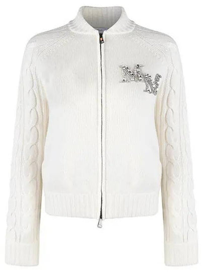 Women's Crystal Logo Wool Cashmere Zip-Up Cardigan White - MAX MARA - BALAAN 2