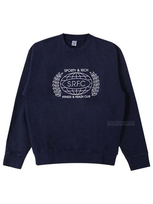 Logo Print Crew Neck Cotton Sweatshirt Navy - SPORTY & RICH - BALAAN.