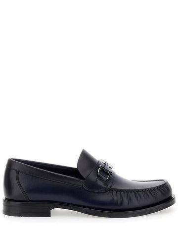 'Fort' Blue Slip-On Loafers With Gancini Detail In Brushed Leather Man - SALVATORE FERRAGAMO - BALAAN 1