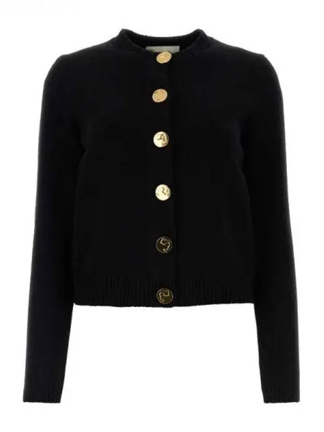 Logo Button Wool Cardigan Black - TORY BURCH - BALAAN 2