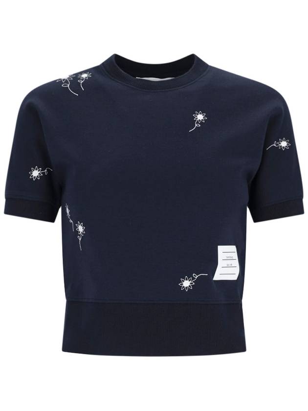 Embroidered Flower Dolman Short Sleeve T-Shirt Navy - THOM BROWNE - BALAAN 2