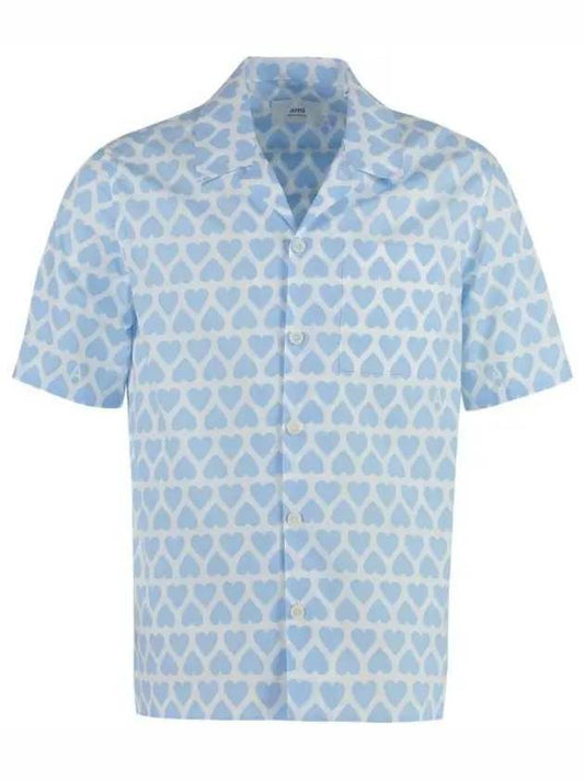 Heart Logo Printing Short Sleeve Shirt Blue - AMI - BALAAN 2