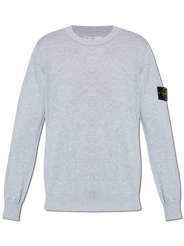 5100053 Soft Organic Cotton Small Roll Detail Crew Neck Knit Top Grey - STONE ISLAND - BALAAN 1