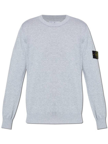 5100053 Soft Organic Cotton Small Roll Detail Crew Neck Knit Top Grey - STONE ISLAND - BALAAN 1