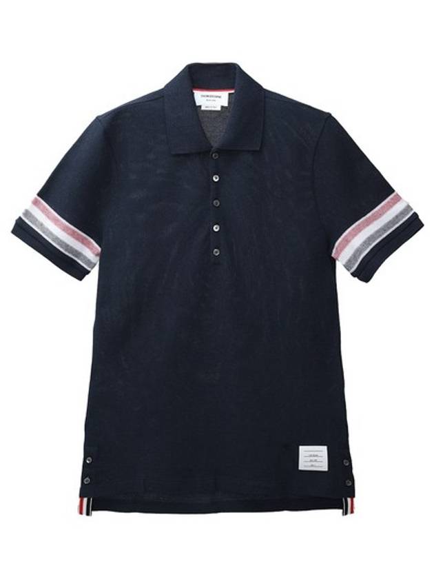 Men's RWB Stripe Cotton Polo Shirt Navy - THOM BROWNE - BALAAN 2