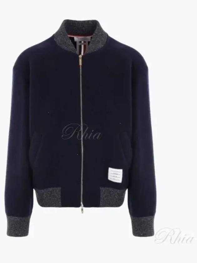 Fleece Stripe Wool Bomber Jacket Navy - THOM BROWNE - BALAAN 2