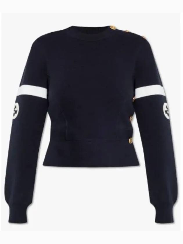 Logo Wool Long Sleeve T-Shirt Navy - GUCCI - BALAAN 2