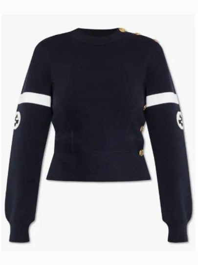 Logo Wool Long Sleeve T-Shirt Navy - GUCCI - BALAAN 2