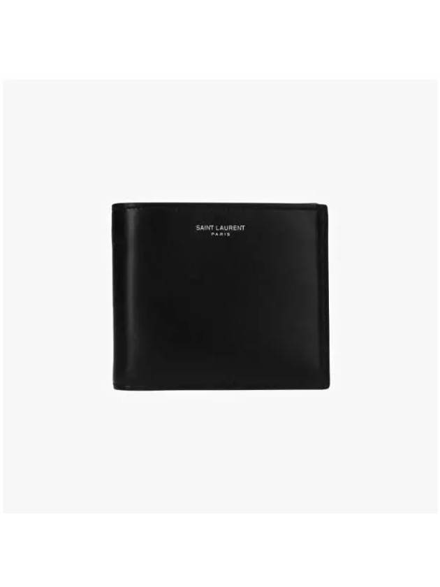 Smooth Leather Classic Logo Half Wallet Black - SAINT LAURENT - BALAAN 3