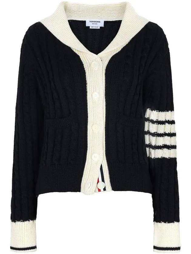 Classic Wool 4-Bar Cable Knit Cardigan Navy - THOM BROWNE - BALAAN 4