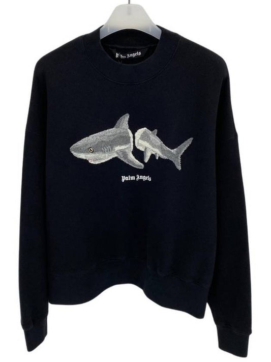 Shark Graphic Print Cotton Sweatshirt Black - PALM ANGELS - BALAAN.