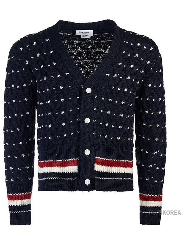 Donegal Cable Classic Wool Cardigan Navy - THOM BROWNE - BALAAN 2