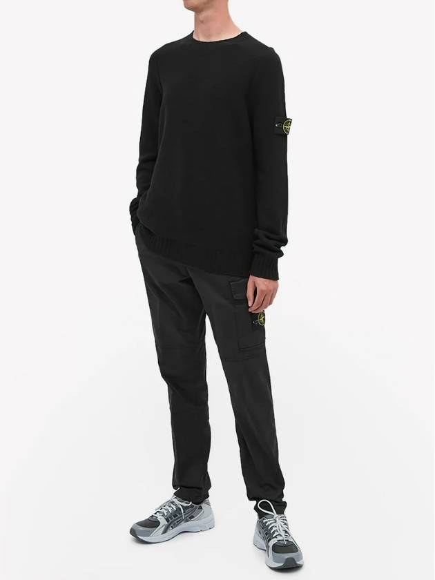 Waffen Patch Round Neck Wool Knit Top Black - STONE ISLAND - BALAAN 5