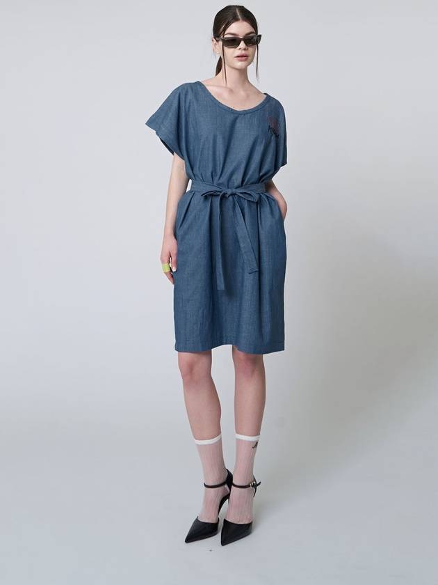 Cozy Belted Short Dress Indigo Blue - ATHPLATFORM - BALAAN 5