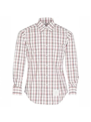 Men's Classic Fit Check Poplin Long  Shirt White - THOM BROWNE - BALAAN 1