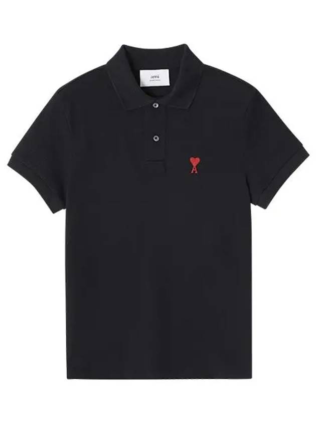 Heart Logo Polo Shirt Black - AMI - BALAAN 5