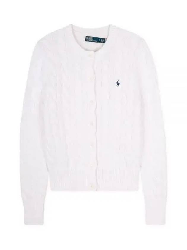 Women's Embroidered Logo Pony Cable Cardigan White - POLO RALPH LAUREN - BALAAN 2