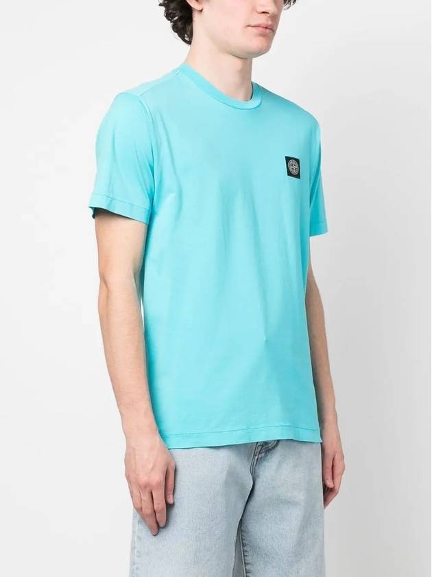 Logo Patch Cotton Short Sleeve T-Shirt Turquoise - STONE ISLAND - BALAAN 4