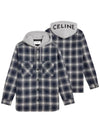 Check Cotton Hooded Oversized Shirt Jacket Navy - CELINE - BALAAN 2