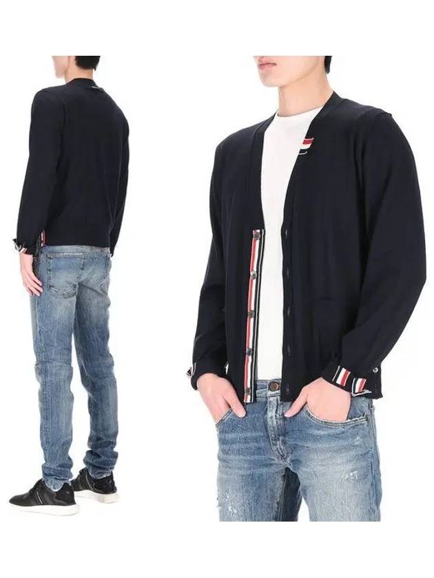 Men's Jersey Stitch V-Neck Cardigan Navy - THOM BROWNE - BALAAN 2