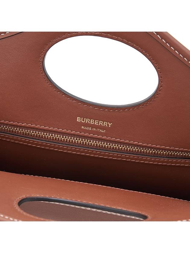 Mini Knit Check Leather Pocket Tote Bag Brown - BURBERRY - BALAAN 11