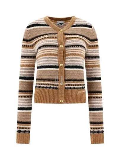 Striped Soft Wool Knit Cardigan Brown - GANNI - BALAAN 2