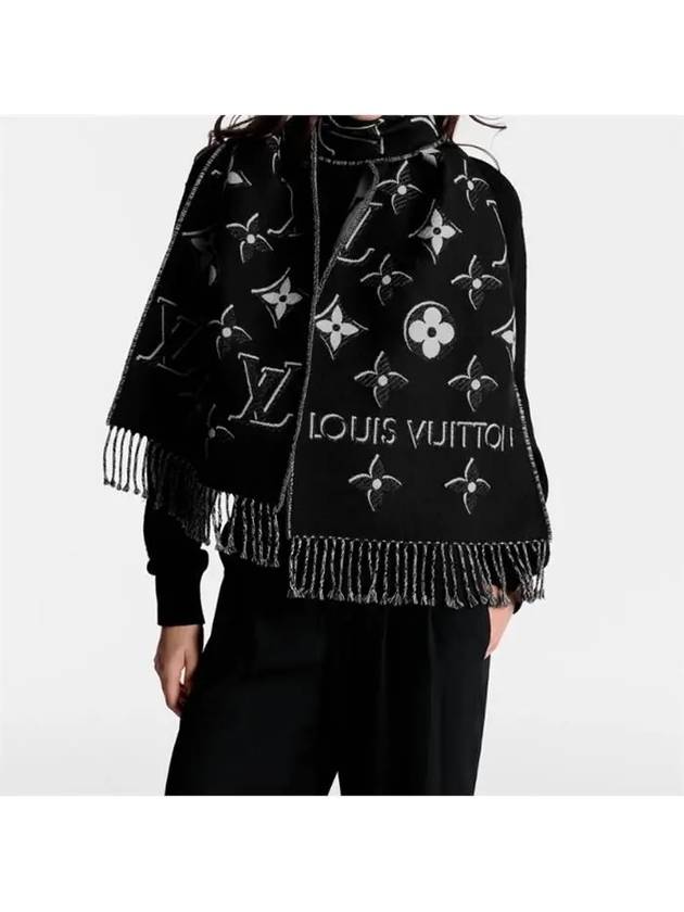 LV Essential Monogram Shine Wool Scarf Black - LOUIS VUITTON - BALAAN 8