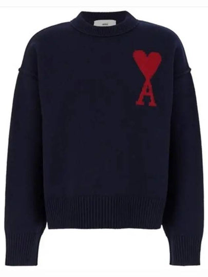 Big Heart Logo Wool Knit Top Navy - AMI - BALAAN 2