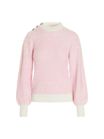 Logo Pullover Pattern Crew Neck Knit Top Pink - GANNI - BALAAN 1